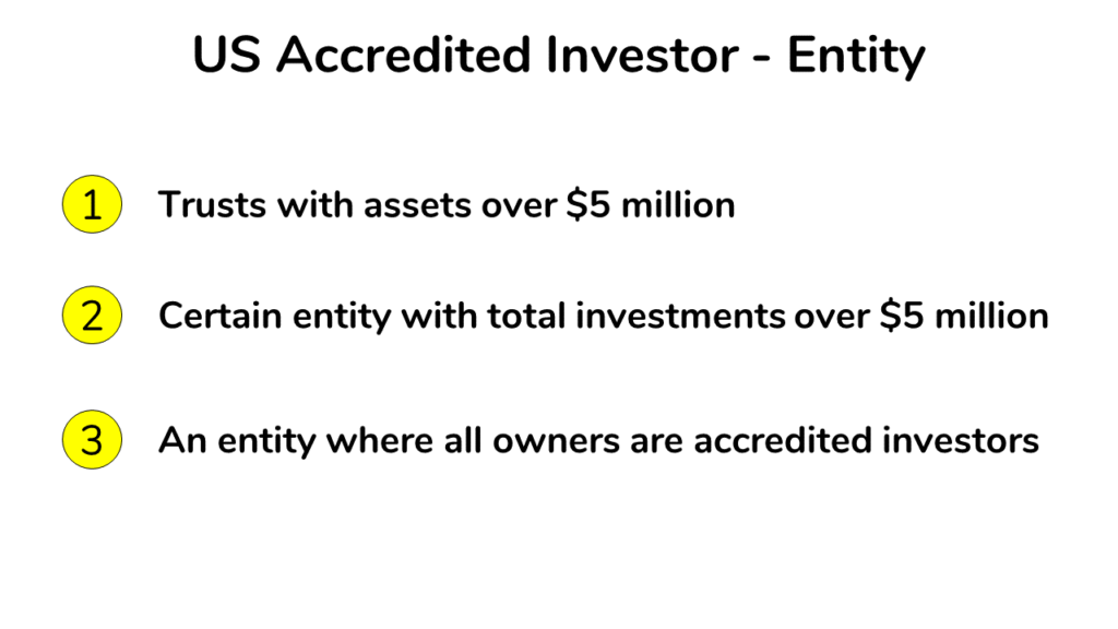 an image showing the criteria to become an accredited investor as an Entity in the US