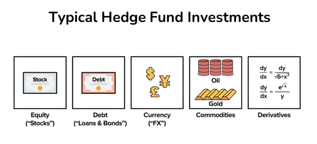 an image showing the most common instruments in which Hedge Funds invest.